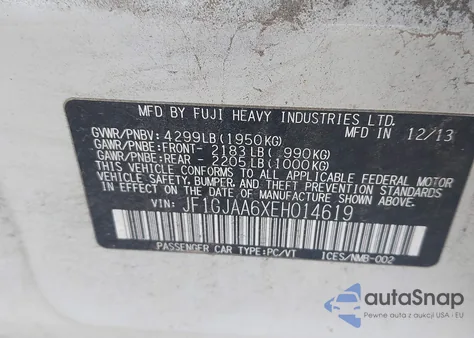 2014 Subaru Impreza 2.0I from USA, damaged, VIN JF1GJAA6XEHD14619